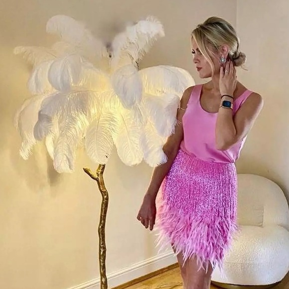 Ballerina Pink Sexy Fringe Feather Skirt Set With Tassles, 2 Piece Set - Picture 6 of 10
